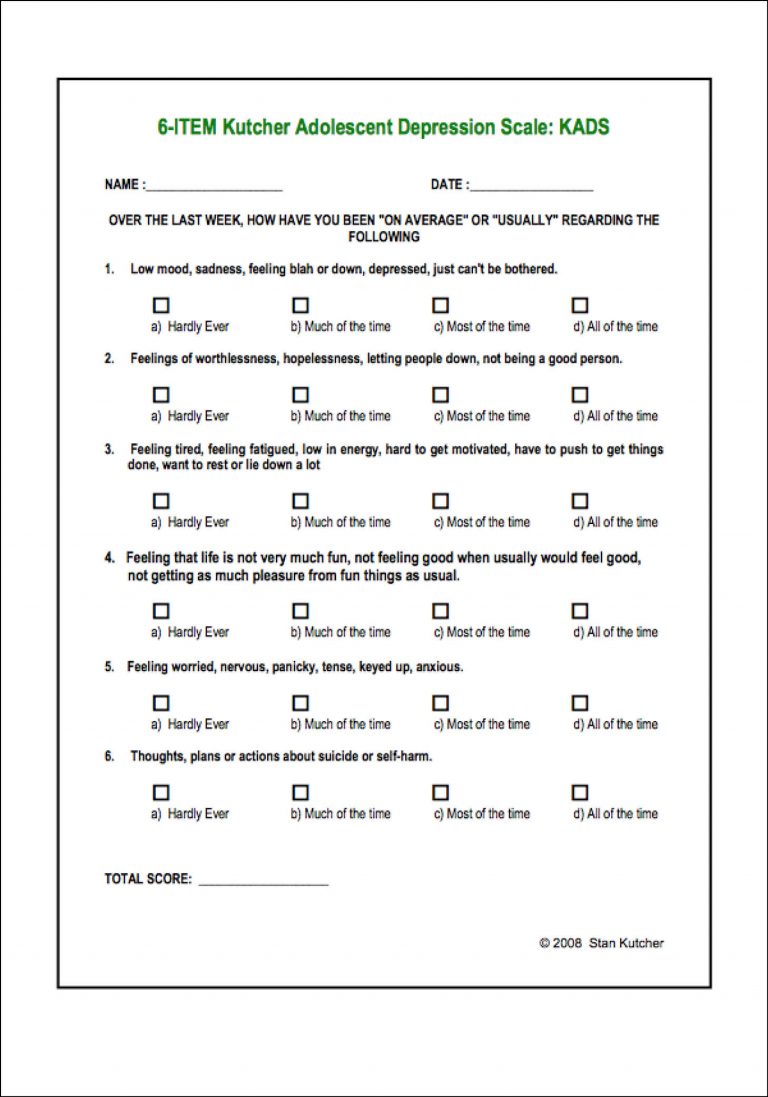 KUTCHER ADOLESCENT DEPRESSION SCALE (KADS) - Mental Health Literacy