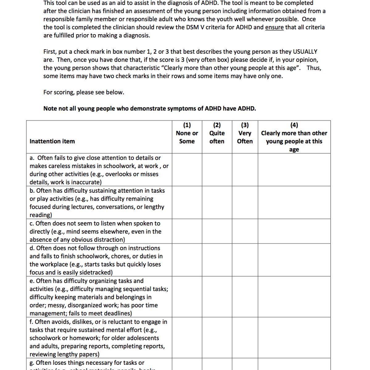 Attention deficit hyperactivity disorder adhd evaluation form parent