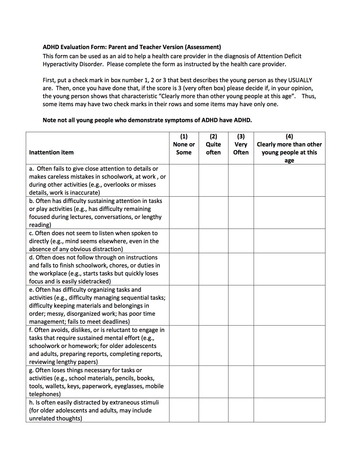 Attention Deficit Hyperactivity Disorder (ADHD) Evaluation Form: Parent